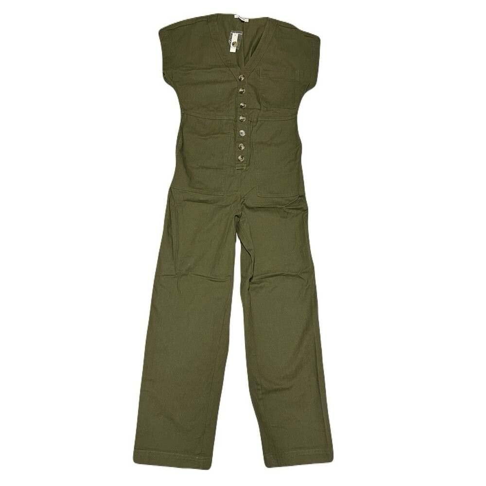 NEW Madewell Womens Size XS Kale Green Cap Sleeve Cotton Utility Jumpsuit $138 - Picture 2 of 9